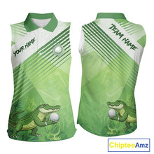 Load image into Gallery viewer, Funny Alligator Women Sleeveless Golf polo shirt Custom ladies golf outfit, funny golf gifts | Green NQS11743