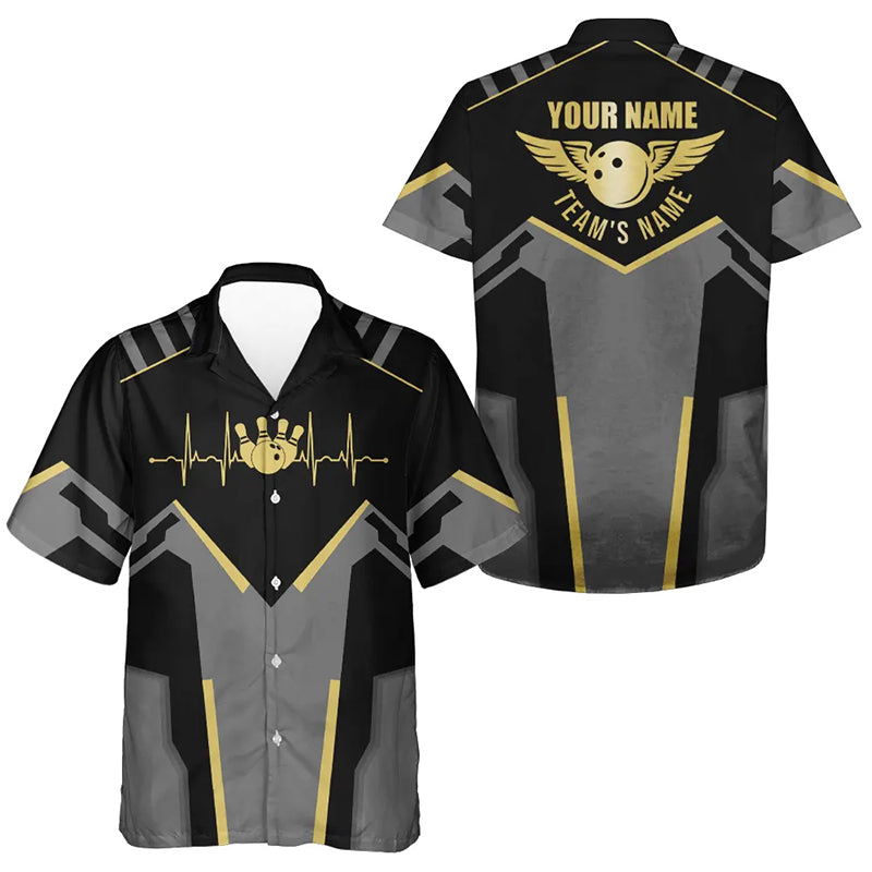 Bowling hawaiian shirts Custom team name black Bowling Team button up shirts, gift for team Bowlers NQS5245
