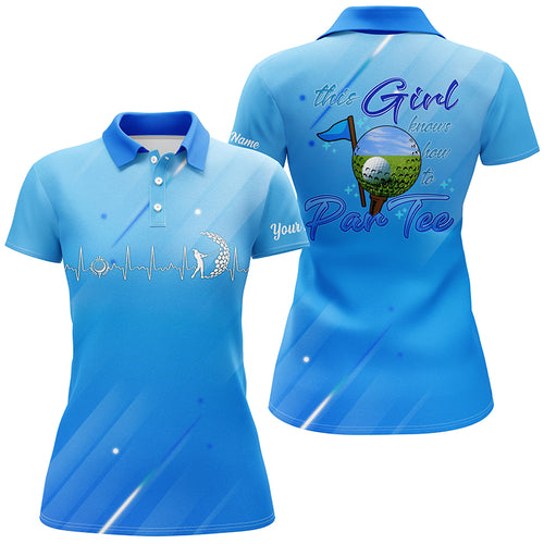 Blue gradient Womens golf polo shirt custom name this girl knows how to par tee, golf gifts for girl NQS5473