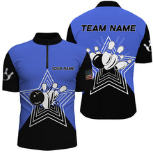 Load image into Gallery viewer, Blue and Black retro bowling ball pins star custom Men's bowling Polo, Quarter Zip shirts team jerseys NQS7830