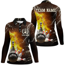 Load image into Gallery viewer, Women bowling polo shirts Custom flame lightning thunder Bowling Team Jersey, Bowling League Shirt NQS6150