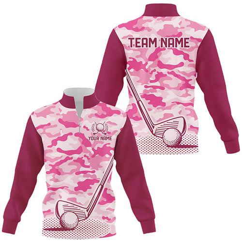 Pink Camo Quarter zip golf sweatshirt custom golf sweater outfit for men women, team golf shirt NQS8475