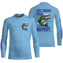 Load image into Gallery viewer, Largemouth Bass Fishing Custom Long Sleeve Performance Fishing shirts Eat Drink Fish Repeat | Blue NQS6613