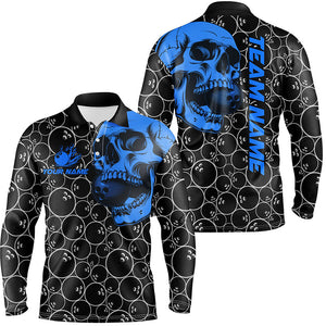 Black Bowling camo blue Skull bowling shirts for Men custom bowling team jerseys, gifts for bowlers NQS8725