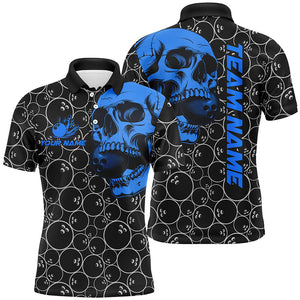 Black Bowling camo blue Skull bowling shirts for Men custom bowling team jerseys, gifts for bowlers NQS8725