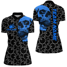 Load image into Gallery viewer, Black Bowling camo blue Skull bowling shirts for women custom bowling team jerseys, gifts for bowlers NQS8725