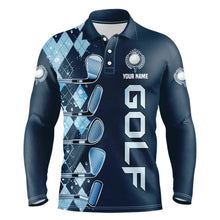 Load image into Gallery viewer, Blue argyle pattern Golf clubs Mens Golf Polo Shirts custom Mens golf tops, cool golf gifts NQS9184
