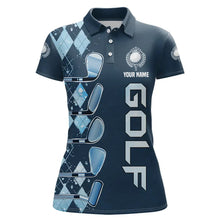 Load image into Gallery viewer, Blue argyle pattern Golf clubs Womens Golf Polo Shirts custom ladies golf tops, cool golf gifts NQS9184