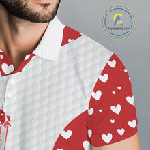 Load image into Gallery viewer, Personalized Red Hearts pattern golf white Mens golf polo shirts custom name Valentine golf gifts NQS11259