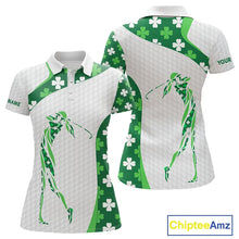 Load image into Gallery viewer, Personalized Green shamrock matching golf polo shirts for couples custom St Patrick's Day golf gifts NQS11260
