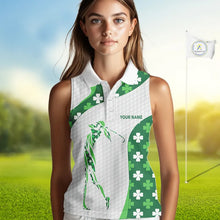 Load image into Gallery viewer, Personalized Green shamrock pattern Sleeveless Golf Polo Shirt custom St Patrick's Day golf gifts NQS11260