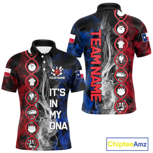 Red, White & Blue Smoke Texas Flag Patriotic Team Bowling Shirt For Men Custom It's in my DNA Shirts NQS11265
