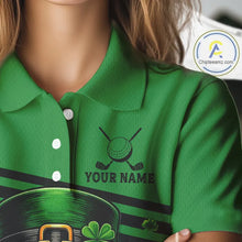 Load image into Gallery viewer, Green St Patrick Skull Golf and Beer Polo Golf shirts for Women Custom Team Ladies Golf attire NQS11475
