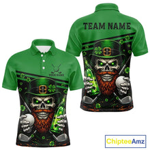 Load image into Gallery viewer, Green St Patrick Skull Golf and Beer Polo Golf shirts for Men Custom Team Mens Golf attire NQS11475