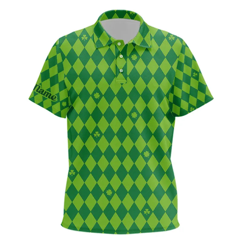 Personalized Green argyle pattern Kid golf polo shirts Custom St Patrick day golf tops for Kid NQS9545