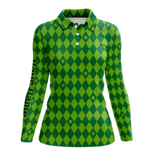 Load image into Gallery viewer, Personalized Green argyle pattern Women golf polo shirts Custom St Patrick day golf tops for women NQS9545