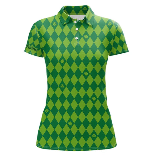 Personalized Green argyle pattern Women golf polo shirts Custom St Patrick day golf tops for women NQS9545