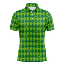 Load image into Gallery viewer, Personalized Green argyle pattern Men golf polo shirts Custom St Patrick day golf tops for men NQS9545