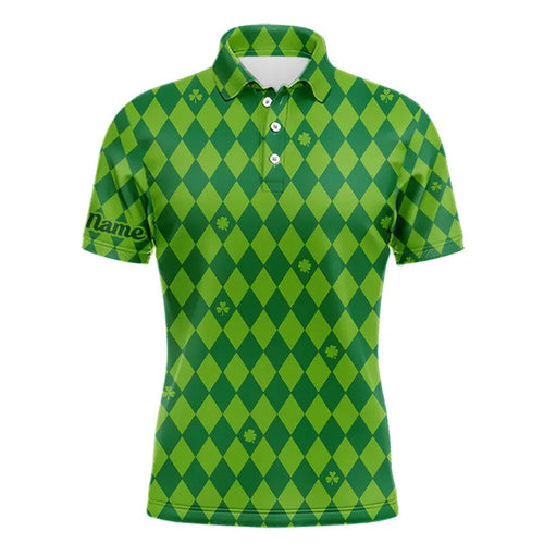 Personalized Green argyle pattern Men golf polo shirts Custom St Patrick day golf tops for men NQS9545