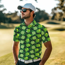 Load image into Gallery viewer, Personalized Green argyle shamrock pattern Men golf polo shirts Custom St Patrick day men golf tops NQS9546