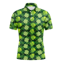 Load image into Gallery viewer, Personalized Green argyle shamrock pattern Men golf polo shirts Custom St Patrick day men golf tops NQS9546
