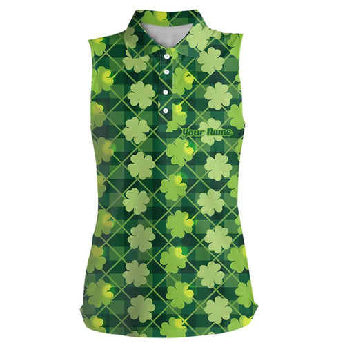 Green argyle shamrock pattern Women sleeveless polo shirt Custom St Patrick day women golf tops NQS9546