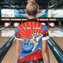 Load image into Gallery viewer, Funny Bowling Boom Strike Bowling Shirt For Women Custom Red, White &amp; Blue retro Team Bowling Jerseys NQS11661