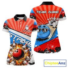 Load image into Gallery viewer, Funny Bowling Boom Strike Bowling Shirt For Women Custom Red, White &amp; Blue retro Team Bowling Jerseys NQS11661