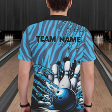 Load image into Gallery viewer, Funny Claw Blue Camo Men's bowling outfits custom bowling polo, Quarter Zip Shirts team jerseys NQS9704