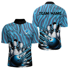 Load image into Gallery viewer, Funny Claw Blue Camo Men's bowling outfits custom bowling polo, Quarter Zip Shirts team jerseys NQS9704