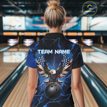 Load image into Gallery viewer, Blue lightning thunder bowling American flag Eagle custom Womens Bowling Polo Shirts, team jerseys NQS7489