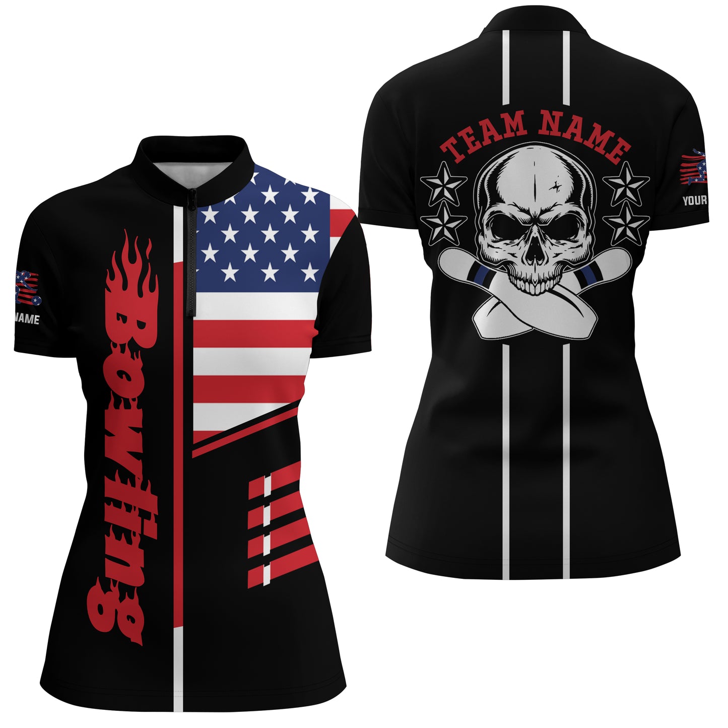 Custom bowling shirt for women – personalized team jersey front view
