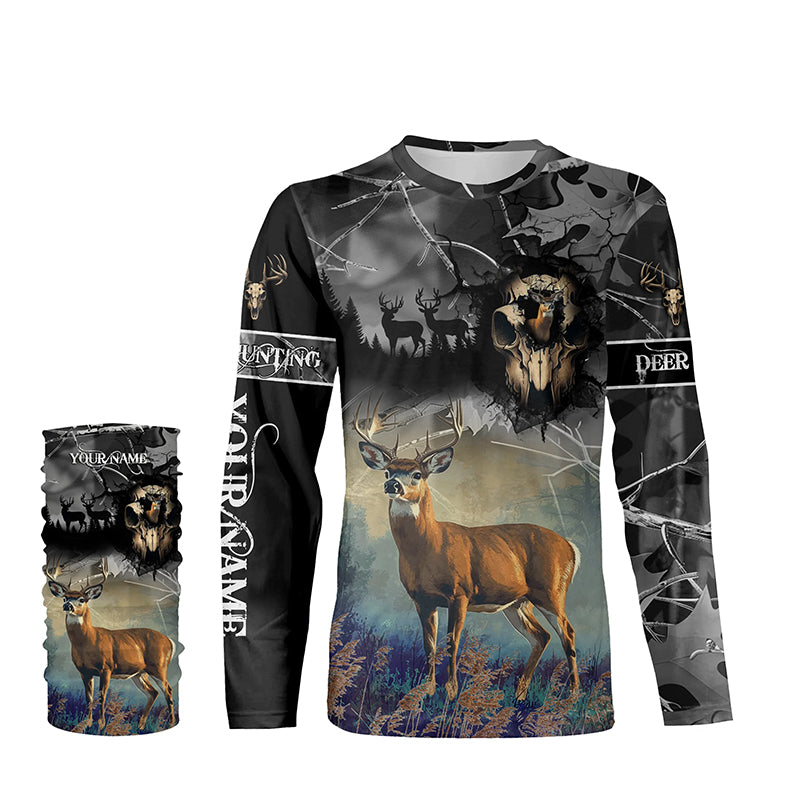 Deer hunting Skull camo Custom Name 3D All over print shirts - personalized hunting gifts - NQS729