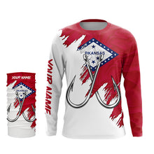 Load image into Gallery viewer, Arkansas flag AR Fishing Fish Hook UV protection custom long sleeve Patriotic fishing apparel NQS8266