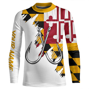 Maryland flag MD Fishing Fish Hook UV protection custom long sleeve Patriotic fishing apparel NQS8270