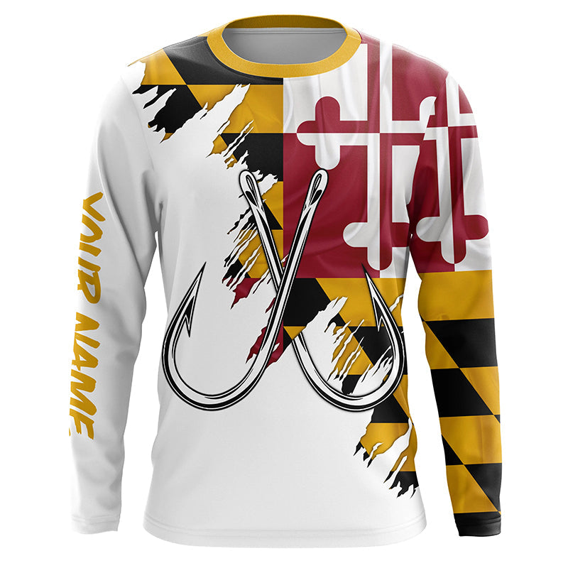 Maryland flag MD Fishing Fish Hook UV protection custom long sleeve Patriotic fishing apparel NQS8270