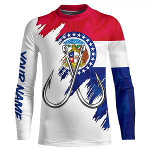 Missouri flag MO Fishing Fish Hook UV protection custom long sleeve Patriotic fishing apparel NQS8271