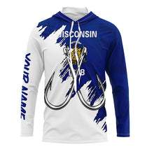 Load image into Gallery viewer, Wisconsin flag WI Fishing Fish Hook UV protection custom long sleeve Patriotic fishing apparel NQS8273