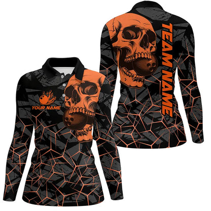 Black Skull camo bowling shirt for women custom bowling team jerseys, gifts for bowlers | Orange NQS8276