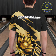 Load image into Gallery viewer, Black and Gold Bowling Polo, Quarter Zip Shirts For Men Custom Team bowling jerseys, gift for bowlers NQS11069