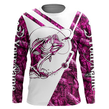 Load image into Gallery viewer, Largemouth Bass Fishing pink girl camo Custom fishing shirts for men, women, kid NQSD174