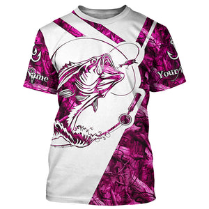 Largemouth Bass Fishing pink girl camo Custom fishing shirts for men, women, kid NQSD174