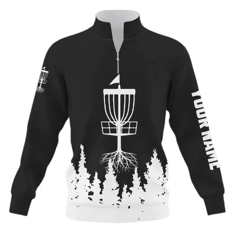 Black and White Quarter zip sweatshirt custom name frisbee golf sweater jerseys NQS9195