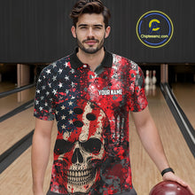 Load image into Gallery viewer, Red, White &amp; Blue American Flag Skull Bowling shirts For Men Custom patriotic Team Bowling Jersey NQS11275