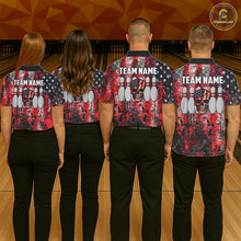 Load image into Gallery viewer, Red, White &amp; Blue American Flag Skull Bowling shirts For Men Custom patriotic Team Bowling Jersey NQS11275