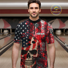Load image into Gallery viewer, Red, White &amp; Blue American Flag Skull Bowling shirts For Men Custom patriotic Team Bowling Jersey NQS11275
