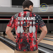 Load image into Gallery viewer, Red, White &amp; Blue American Flag Skull Bowling shirts For Men Custom patriotic Team Bowling Jersey NQS11275