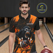 Load image into Gallery viewer, Black and Orange pattern Angry Gorilla Bowling shirts For Men Custom Gorilla Team Bowling Jerseys NQS11278
