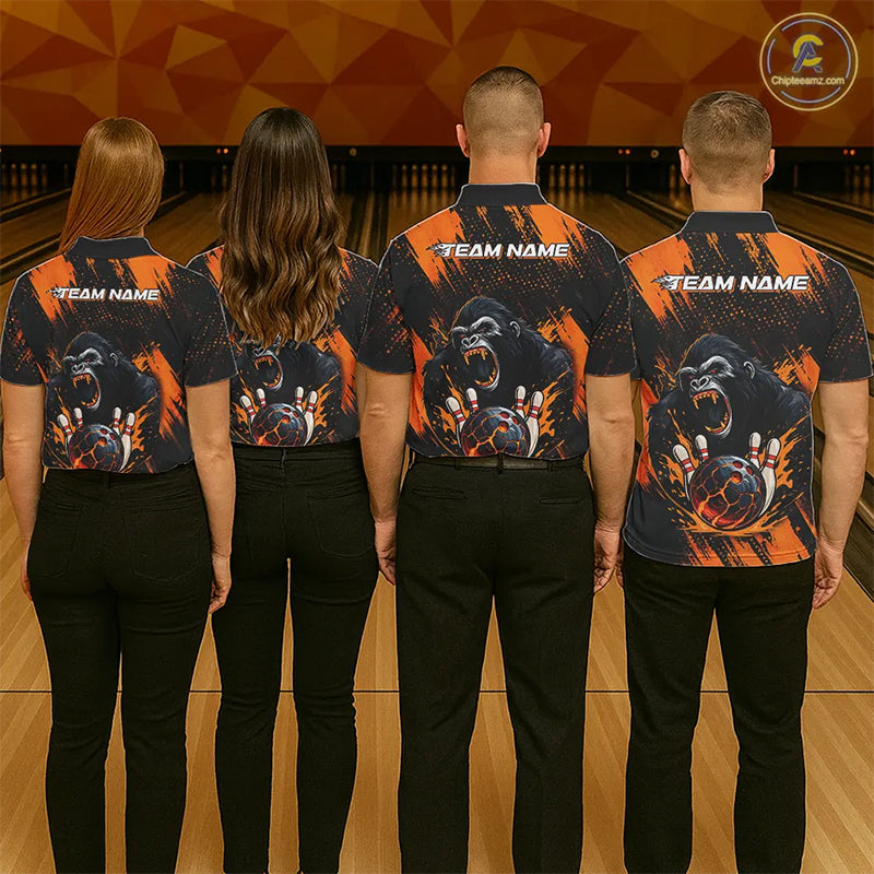 Black and Orange pattern Angry Gorilla Bowling shirts For Women Custom Gorilla Team Bowling Jerseys NQS11278