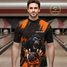 Load image into Gallery viewer, Black and Orange pattern Angry Gorilla Bowling shirts For Men Custom Gorilla Team Bowling Jerseys NQS11278